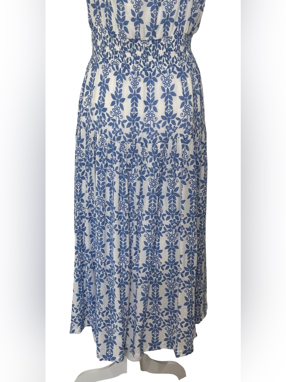 Skies Are Blue XL Blue White Floral Midi Dress Smocked Boho Cottagecore NWT - Picture 7 of 10